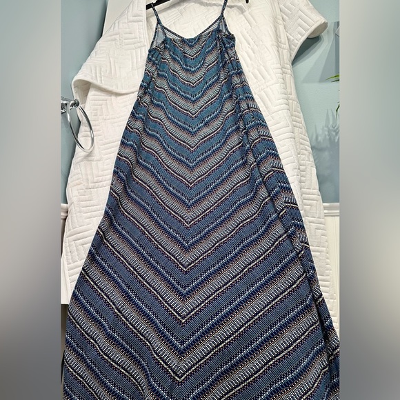 Gap Womens Size Medium Maxi Dotted Chevron Striped Mitered V-Neck Pockets Dress - Picture 3 of 14